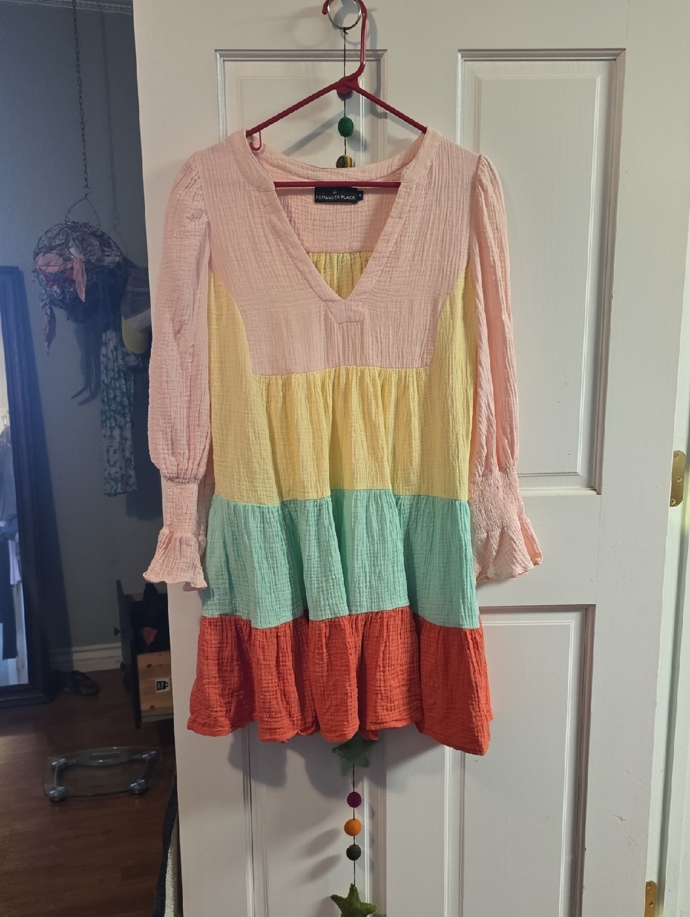 Pomander Place Pink Yellow Mint Orange Tiered Babydoll Dress